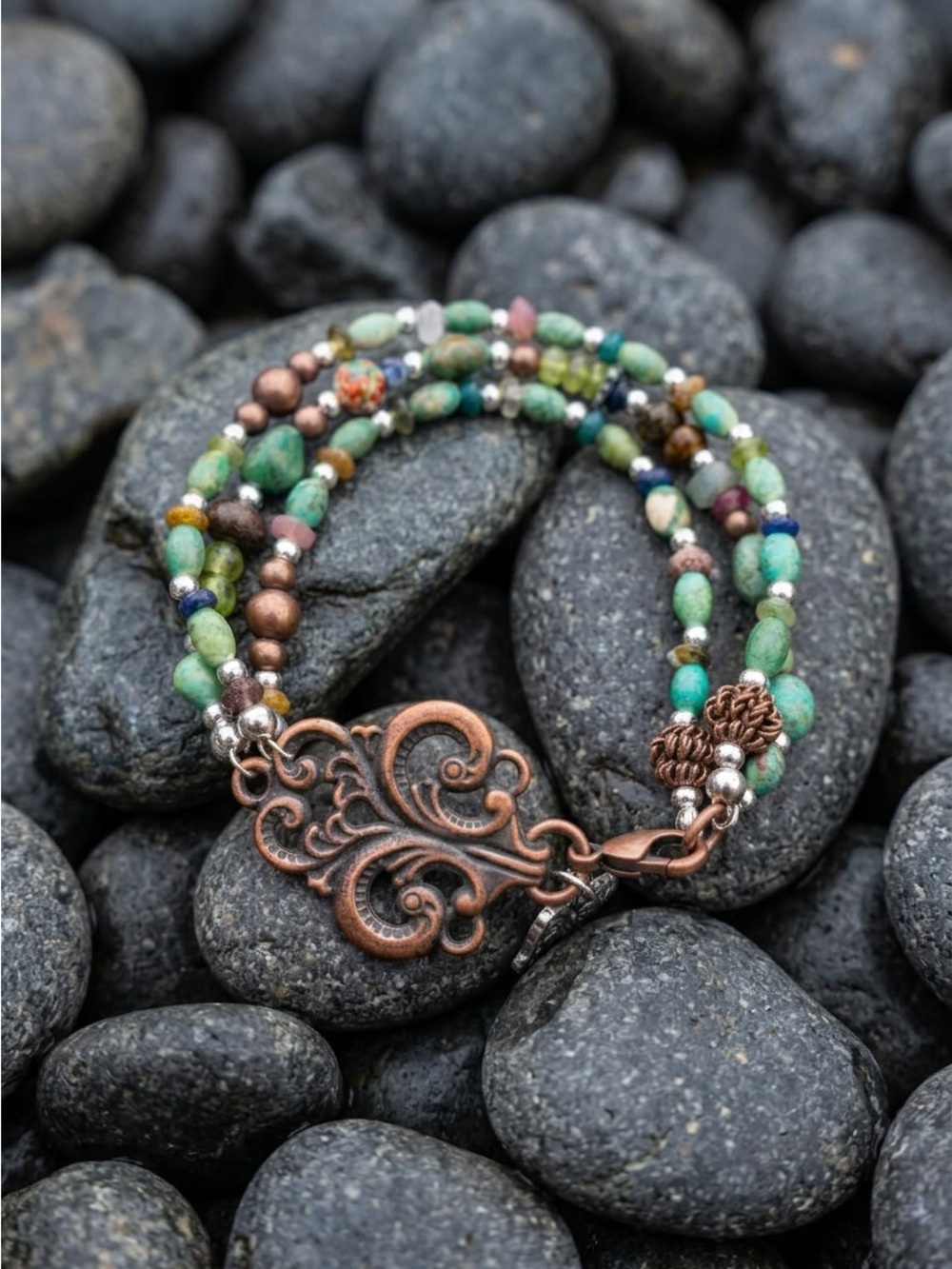 Antique Copper & Gemstone Bracelet